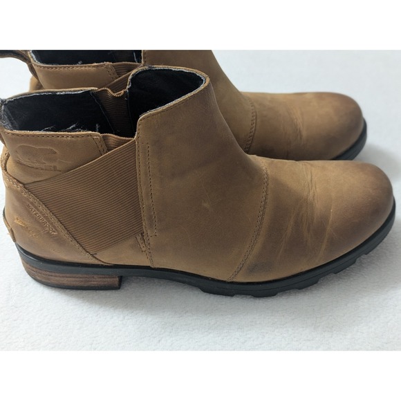 Sorel Women's Brown Leather Emelie Waterproof Chelsea Ankle Boots Size 10 Camel - Picture 6 of 10